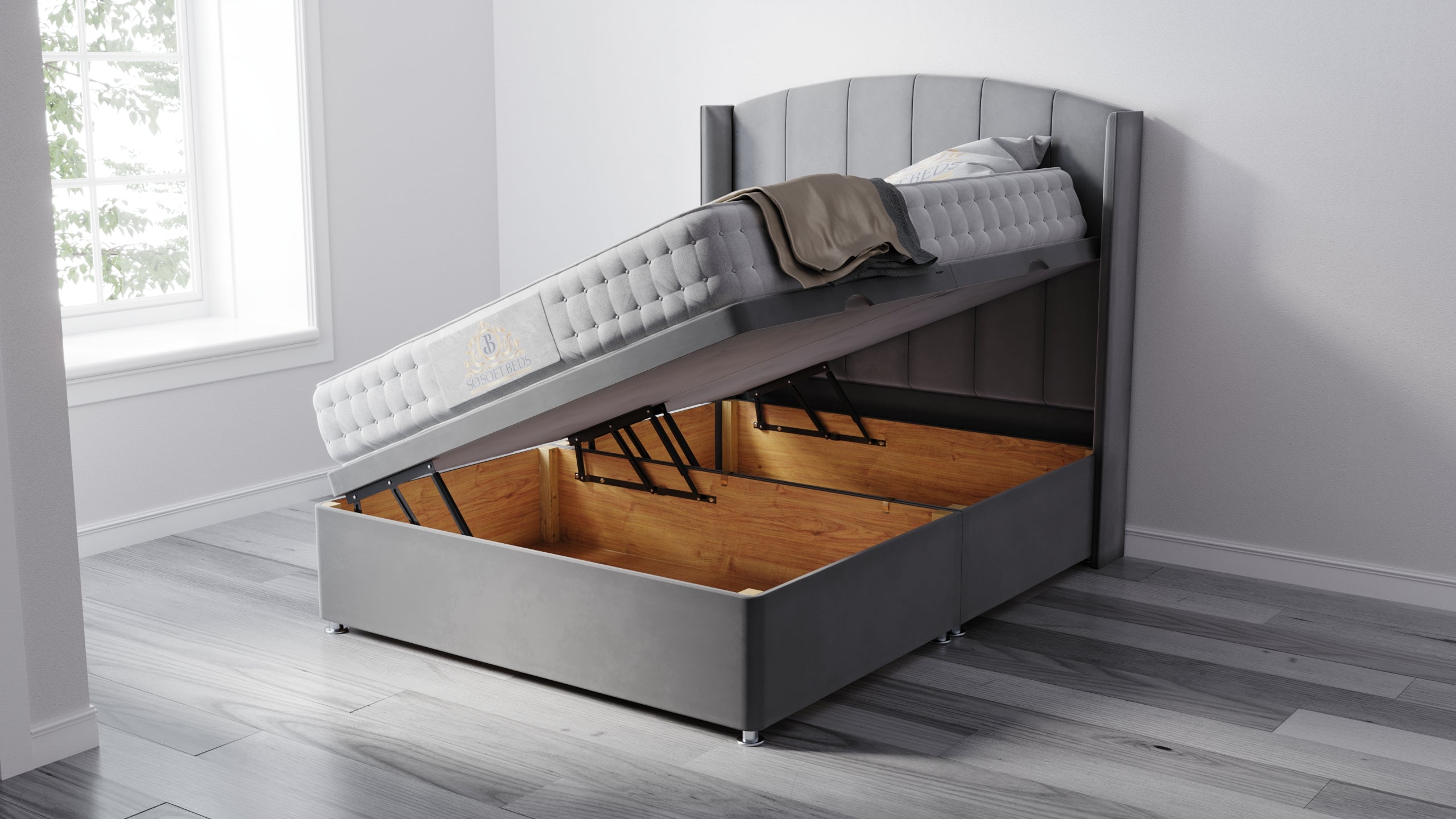 Deacon Wingback Ottoman Bed - Ottoman Beds 