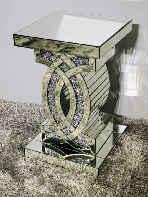 Crushed Mirror Design Bed Side Table - Ottoman Beds 