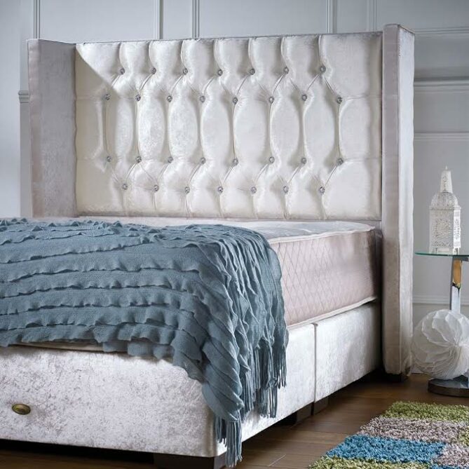 Divan Wingback Bed Crush Ivory Optional Mattress - Ottoman Beds 