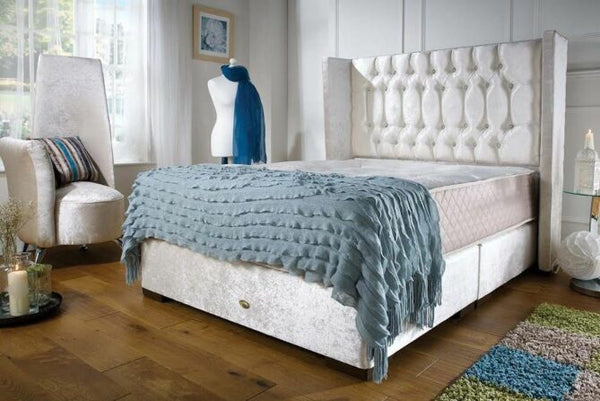 Divan Wingback Bed Crush Ivory Optional Mattress