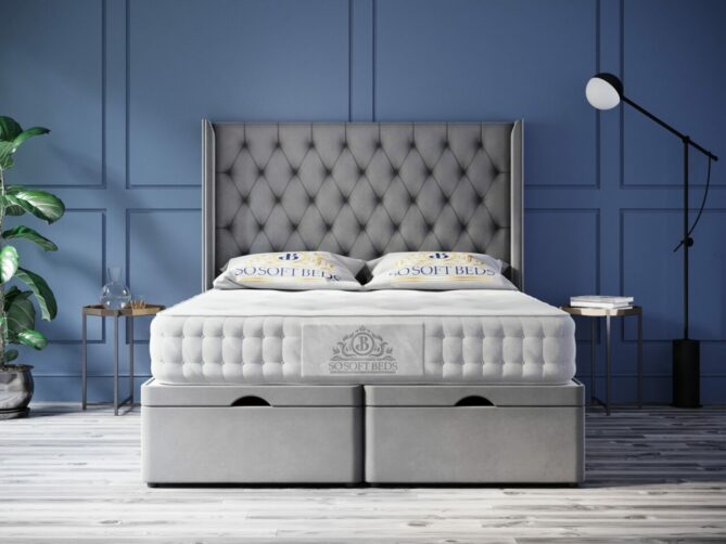 Tall Queen Anne Wingback Bed 60" or 54" Tall Chesterfield Chained Optional Mattress - Ottoman Beds 