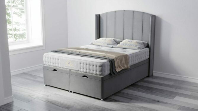 Deacon Wingback Ottoman Bed With Optional Mattress - Ottoman Beds 