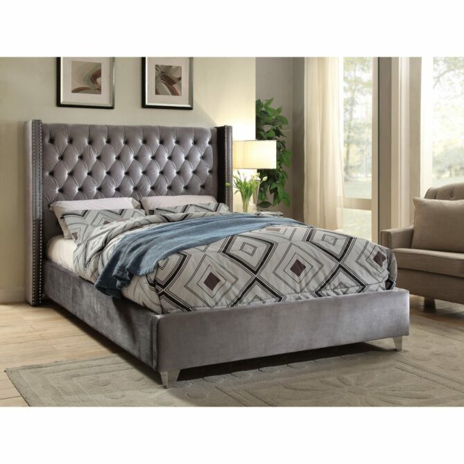 Tall Queen Anne Wingback Bed 60" or 54" Tall Chesterfield Chained Optional Mattress - Ottoman Beds 