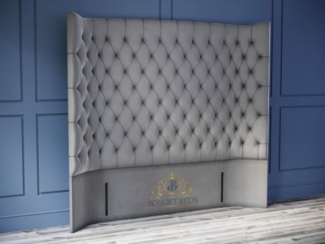 Tall Vegas Wingback Bed 60" or 54" Tall Chesterfield Headboard - Ottoman Beds 